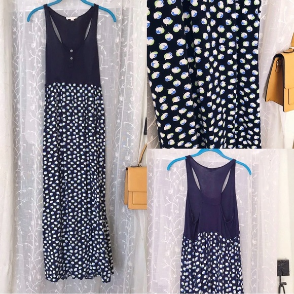 Vince Camuto Navy Blue Patterned Sleeveless Maxi Dress size Women‘s Medium - Picture 3 of 5